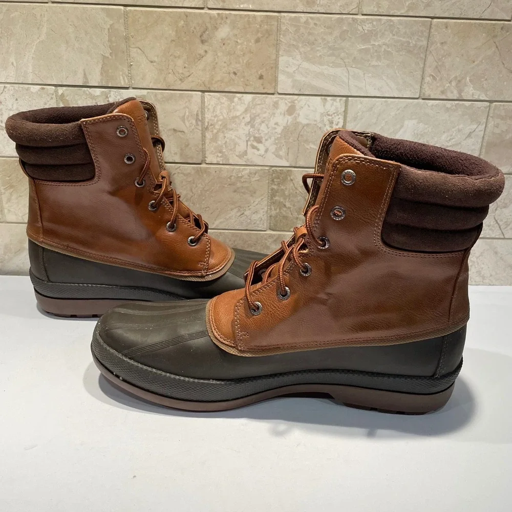 Sperry Avenue Duck Boots Mens 12 Brown Tan Waterproof Thinsulate EUC STS19551